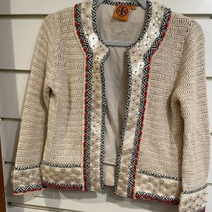 Tory Burch Crochet Embellished Sweater Jacket